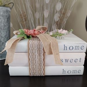 Farmhouse Style Decor / Stamped Stacked Book Set